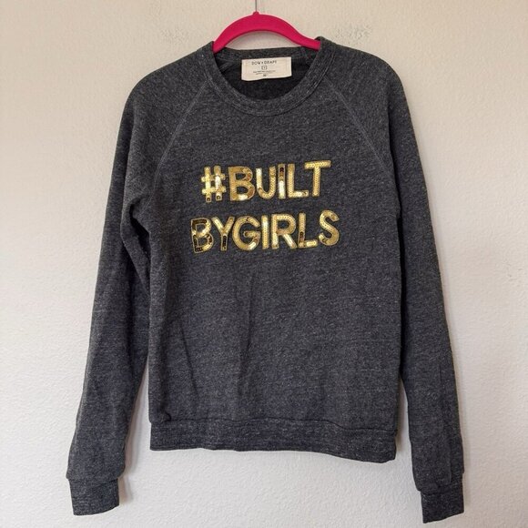 Bow & Drape Built By Girls Gold Sparkle Womens Size Small Grey Sweatshirt - Picture 1 of 8